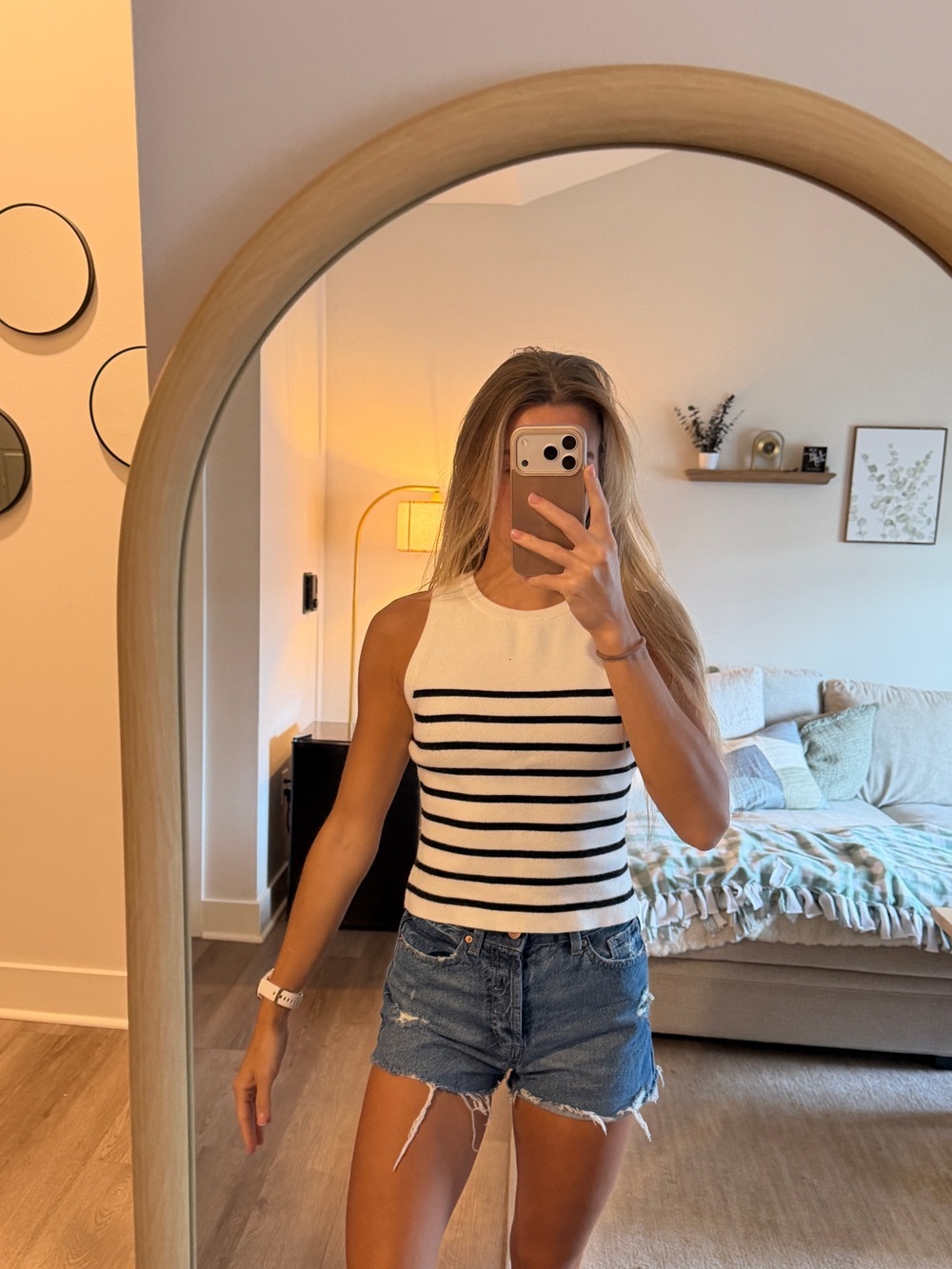 Striped Knit Tank Top - White/Black